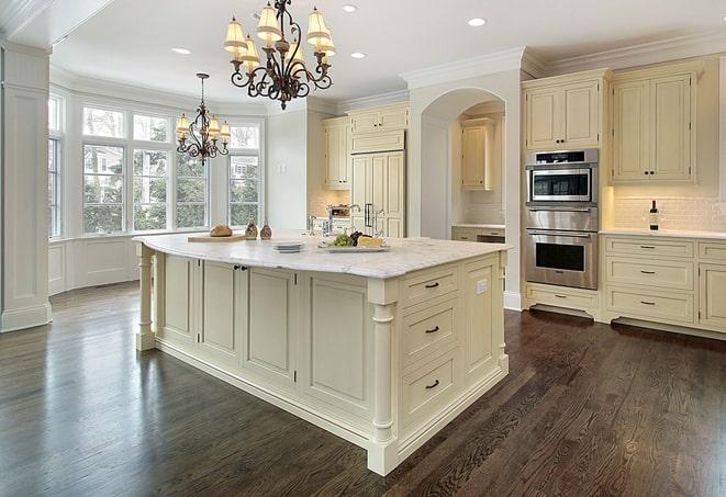 shiny laminate flooring in modern kitchen in Keller